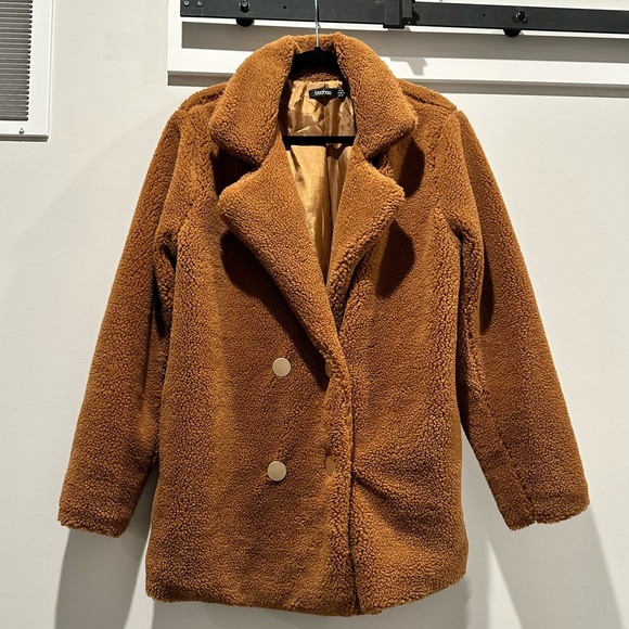 Boohoo Jackets & Blazers - Boohoo Caramel Button-Up Teddy Coat - US 10